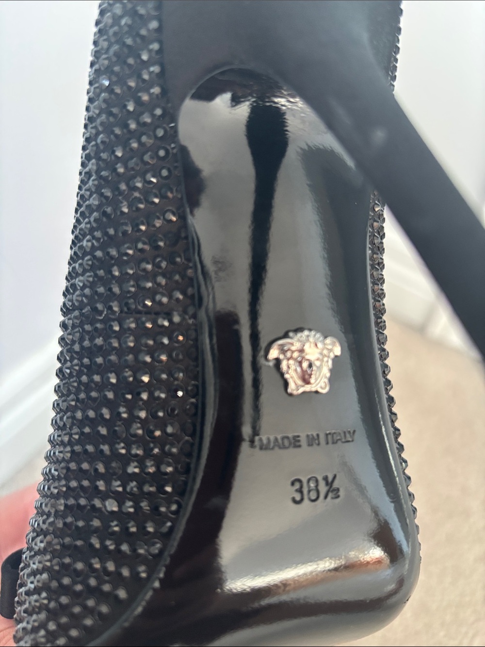 Versace Black Crystal-Embellished Pointed Toe Stiletto Pumps / authentic - Picture 2 of 5